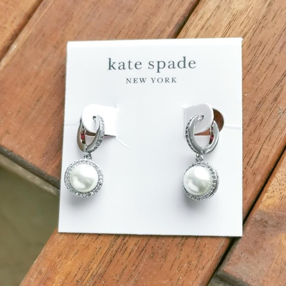 Kate Spade Something Sparkly Huggie Earrings Silver Pearl